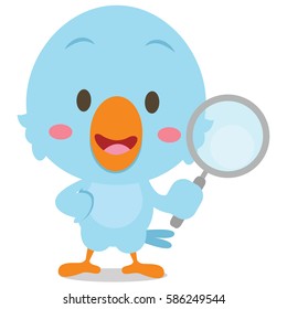 Blue bird with magnifying character