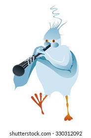 Blue bird make music with clarinet