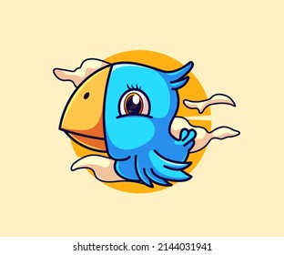 blue bird mascot illustration. icon vector, flat cartoon style.