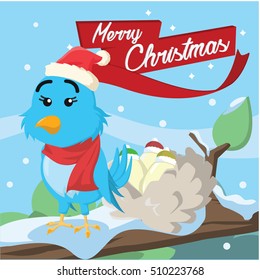 blue bird merry christmas illustration