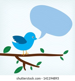 blue bird with message bubble sitting on a tree branch