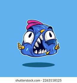 Blue Bird Monster Cartoon For T-Shirt And Sticker Designs