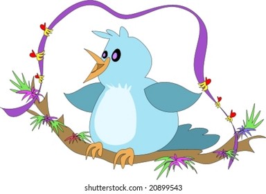 Blue Bird on Branch Swing Vector