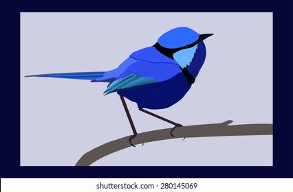 Blue bird on a branch - vector illustration