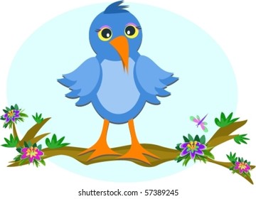 Blue Bird on a Branch Vector