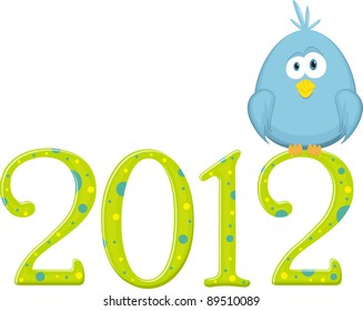 Blue bird on the digits 2012, vector illustration