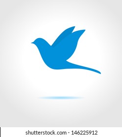 Blue bird on gray background. Abstract vector symbol. 