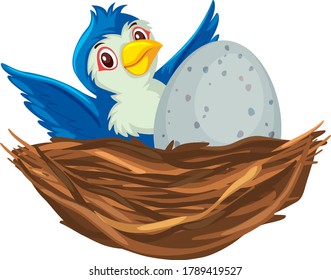 Blue bird on the nest illustration