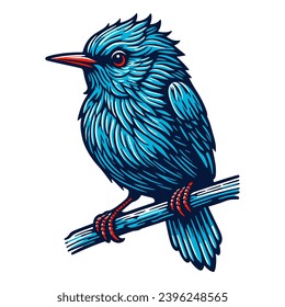 blue bird on a tree branch vector illustration