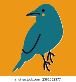A blue bird on a yellow background. Vector illustration, postcard, design