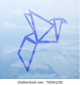 BLUE Bird origami logo TRANSPARENCY from sky and clouds