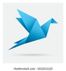 blue bird paper craft flying in frame art isolated on background