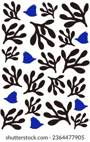 Ilustración del patrón de aves azules y plantas