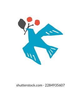 blue bird and red nut, hand-drawn vector illustration