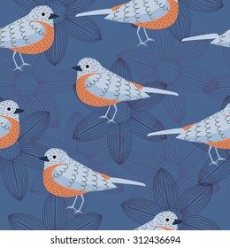 blue bird seamless pattern on blue background