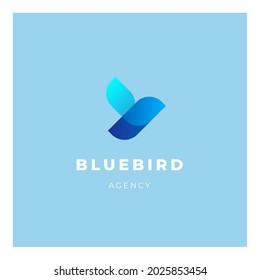 Blue bird sign logo with colorful elements and minimalistic design on bright background