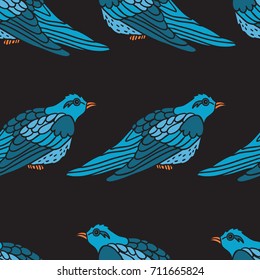 Blue bird simple vector seamless pattern.