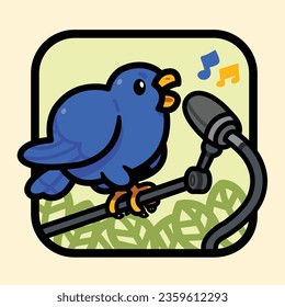 Un pájaro azul cantando a través de un micrófono