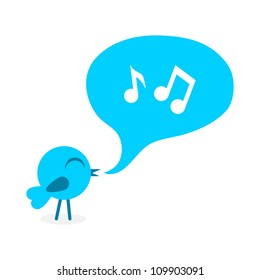 Blue bird with speech bubble. Vector illustration.	