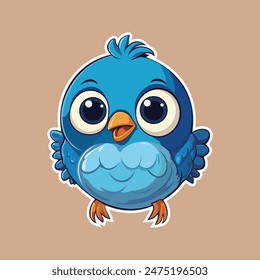 A blue bird standing on a branch sticker clip art, illustration