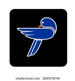 a blue bird symbol, perfect for an application, the bird is also t-shaped