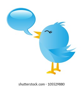 blue bird with thought bubble over white background. vector