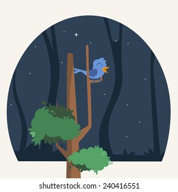 Blue bird in a tree illustration