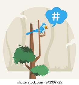 Blue bird in a tree illustration