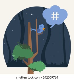 Blue bird in a tree illustration