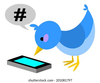 Blue bird using phone