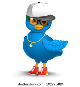 Blue bird vector cartoon character (rapper)