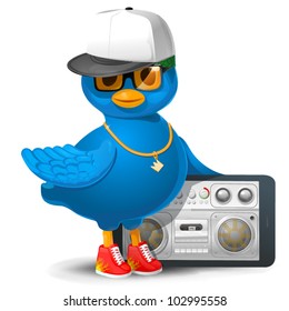 Blue bird vector cartoon character (rapper)