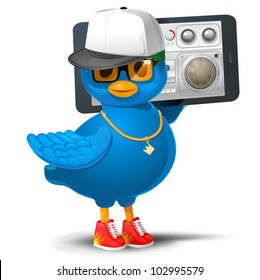 Blue bird vector cartoon character (rapper)