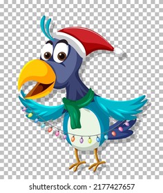 A blue bird wearing Christmas hat illustration