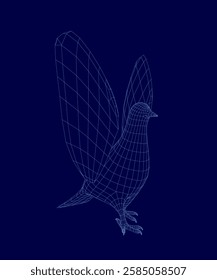 A blue bird with a white wing is shown in a blue background. The bird is in a 3D model, and its wings are spread out. The image has a calm and peaceful mood, as the bird is not in motion