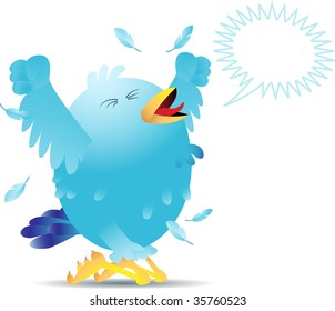 Blue bird yelling and screaming either in pain or joy. Linear and radial gradients used.