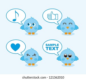 blue birds with balloons text over blue background. vector illustration