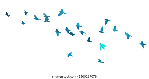 blue birds. A flock of flying blue birds. hand drawing. Not AI. Vector illustration.