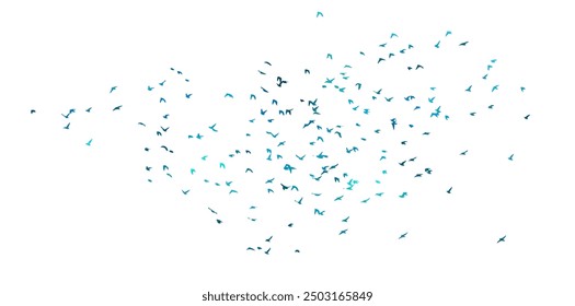 blue birds. A flock of flying blue birds. hand drawing. Not AI. Vector illustration.