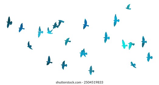 blue birds. A flock of flying blue birds. hand drawing. Not AI. Vector illustration.