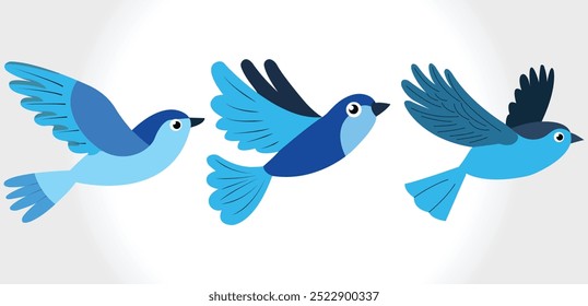 Blue Birds Flying Vector Clipart | Cute Bird Illustrations | Colorful Blue Birds Vector Art | Flying Birds Clipart | Nature and Wildlife Illustration