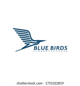 blue birds heron line logo design vector