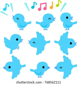 Blue birds illustration set