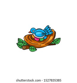Blue Birds Lay Eggs Logo Vector Icon Illustration
