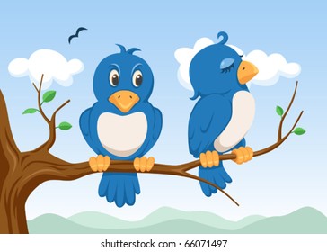 blue birds on the tree