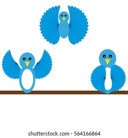 Blue Birds on white background. Vector illustration.
