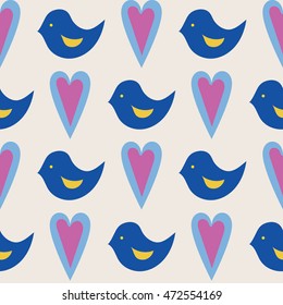 blue birds and purple hearts pattern