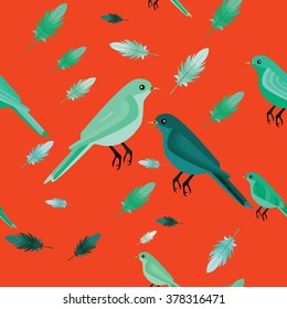 Blue birds seamless pattern.