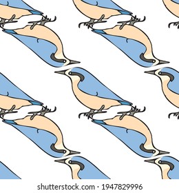 patrón transparente de aves azules. Patrón sin brillo sobre fondo blanco. Fondo del vector