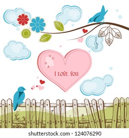Blue birds singing love vector illustration